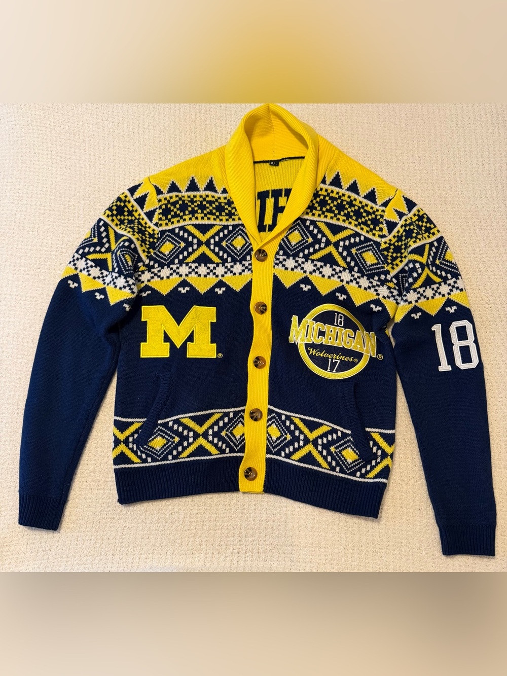 Klew Michigan Wolverines Cardigan Size L Blue Gold